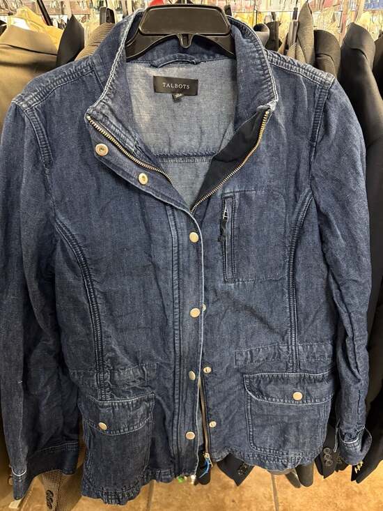 Talbots Denim Field Jacket with Zip and Snap Closure Size Medium